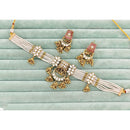 Rajwadi Collection Heritage Pota Stone And Pearl Choker Necklace Set