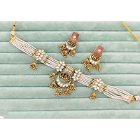 Rajwadi Collection Heritage Pota Stone And Pearl Choker Necklace Set