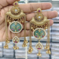 Rajwadi Collection Royal Kashmiri Long Pota Stone And Ghungroo Dangler Earrings