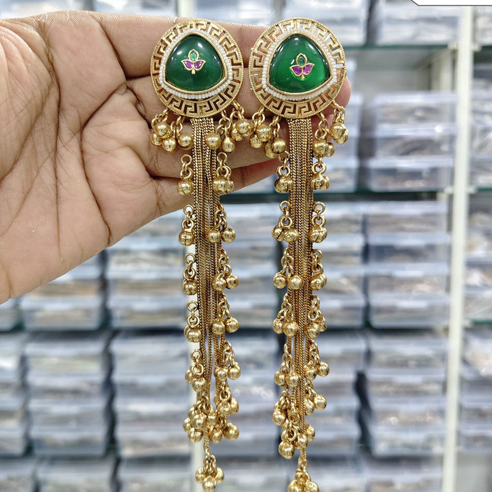 Rajwadi Collection Royal Kashmiri Long Pota Stone And Ghungroo Dangler Earrings