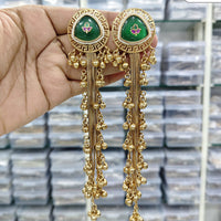 Rajwadi Collection Royal Kashmiri Long Pota Stone And Ghungroo Dangler Earrings