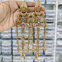 Rajwadi Collection Royal Kashmiri Long Pota Stone And Ghungroo Dangler Earrings
