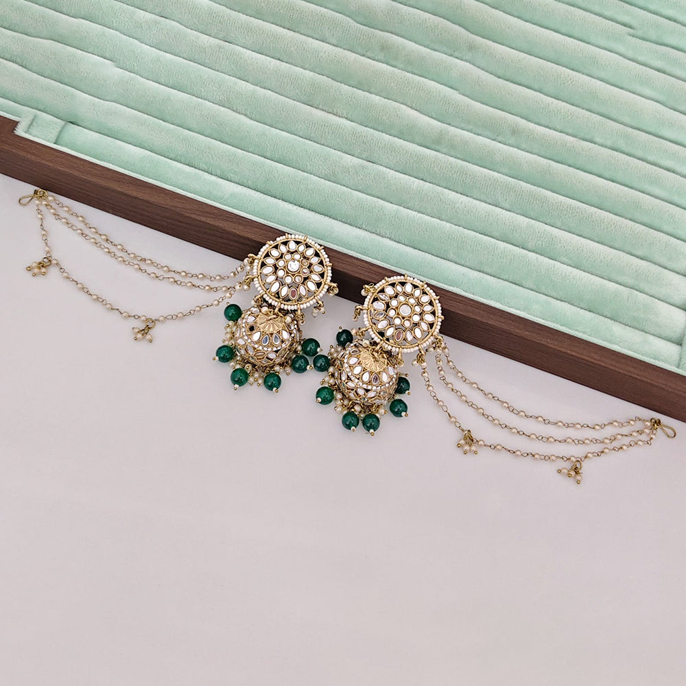 Rajwadi Collection Heritage Mirror And Beads Jhumki Kan Chain Earrings