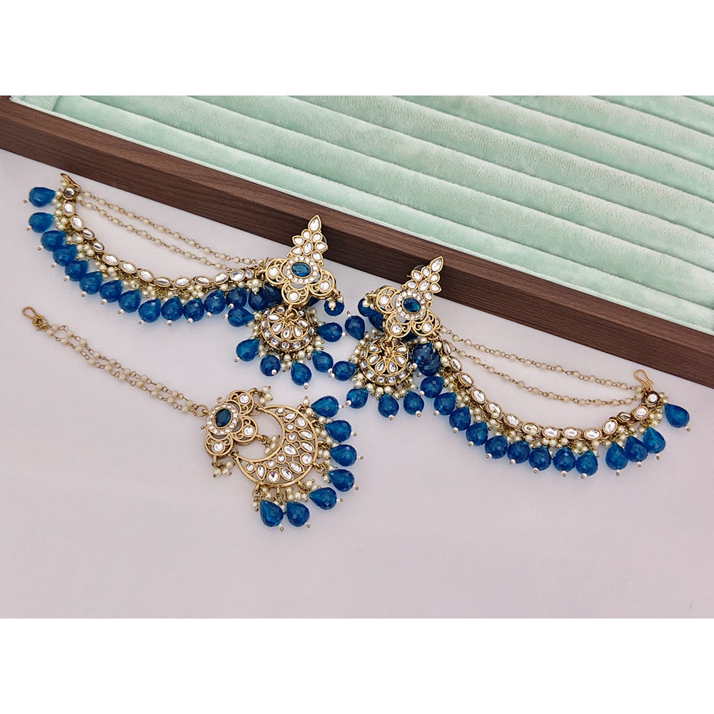 Rajwadi Collection Heritage Kundan And Beads Jhumki Earrings With Maangtikka
