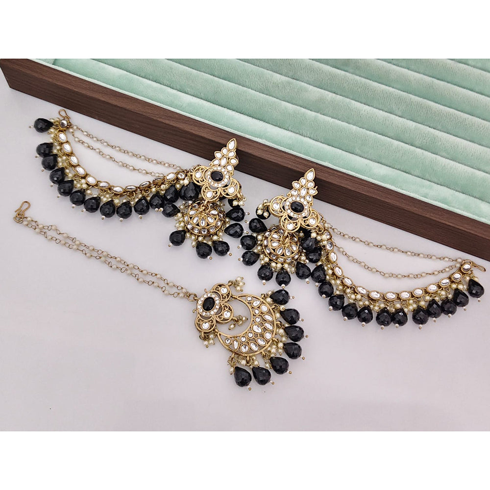Rajwadi Collection Heritage Kundan And Beads Jhumki Earrings With Maangtikka