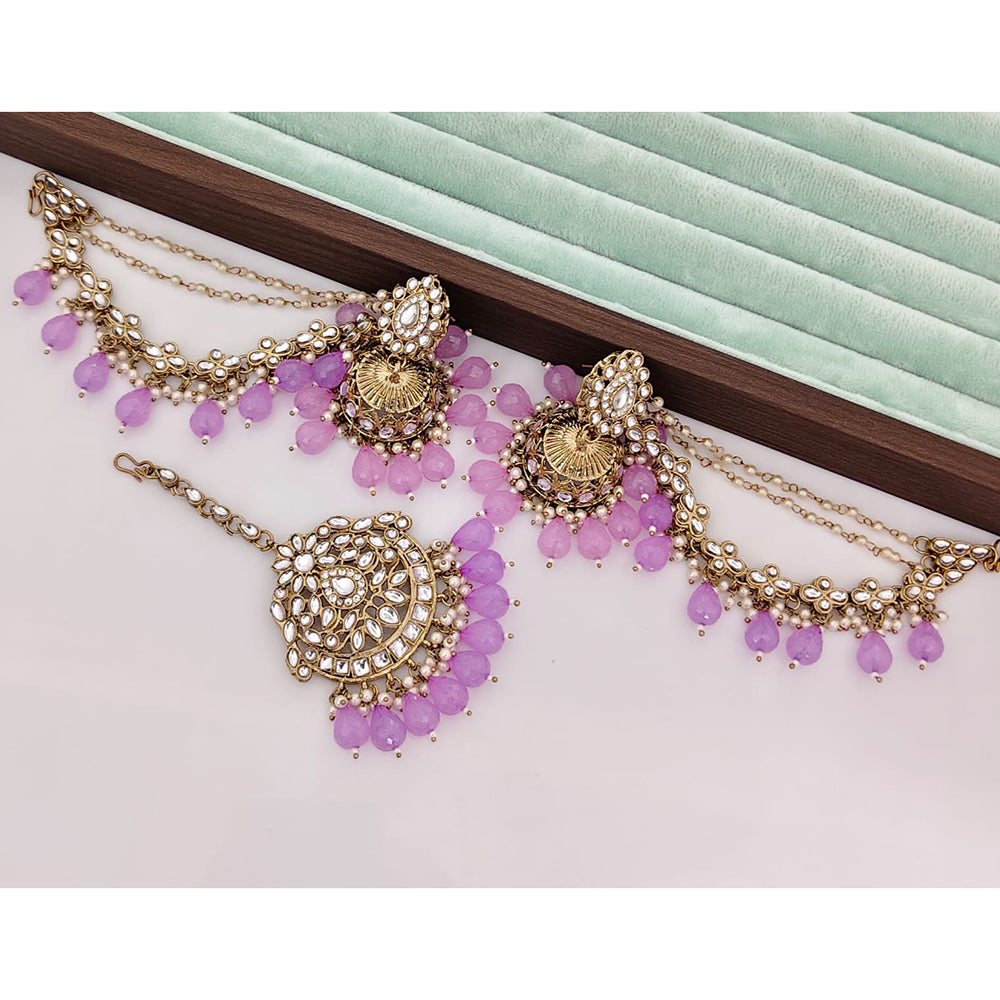 Rajwadi Collection Heritage Kundan And Beads Jhumki Earrings With Maangtikka