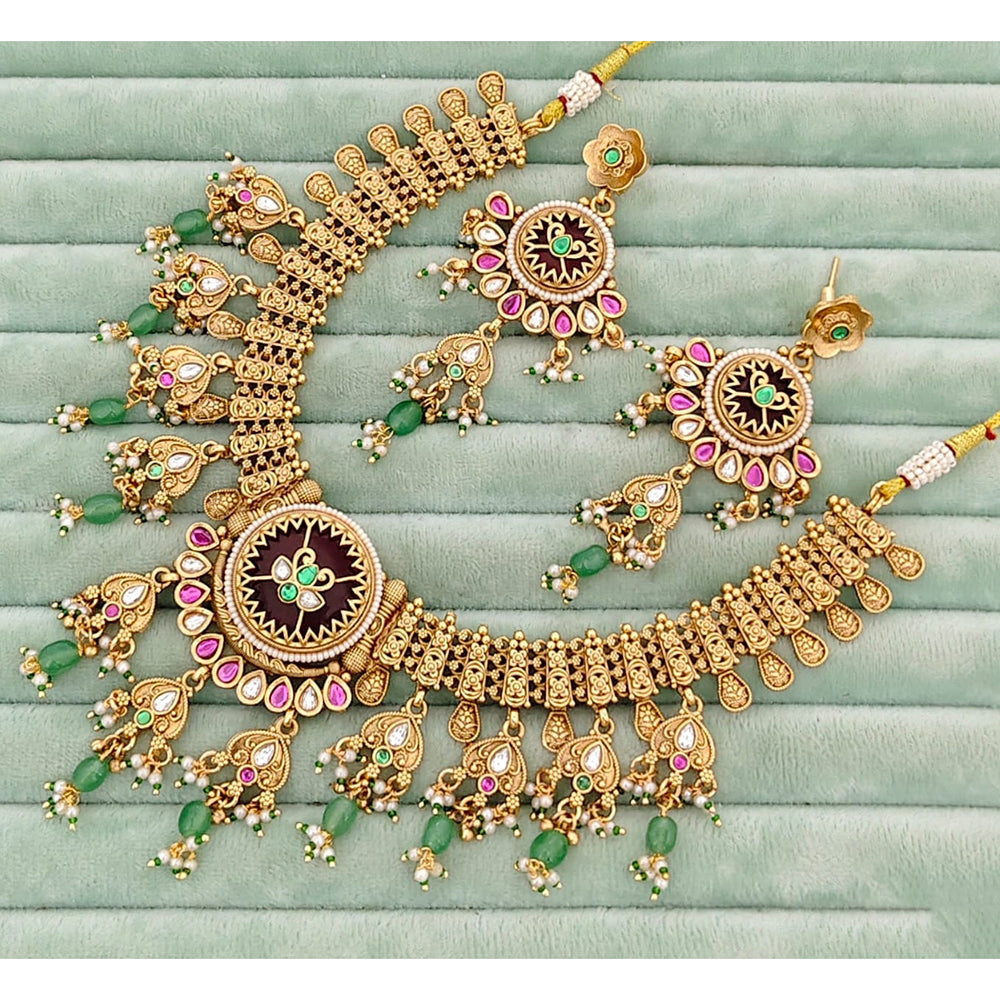 Rajwadi Collection Ethnic Pota Stone And Pearl Necklace Set