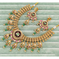 Rajwadi Collection Ethnic Pota Stone And Pearl Necklace Set