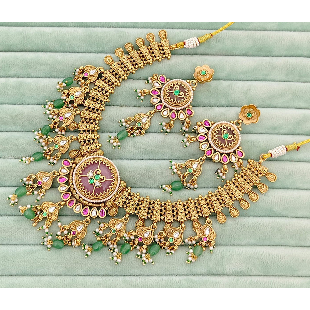 Rajwadi Collection Ethnic Pota Stone And Pearl Necklace Set