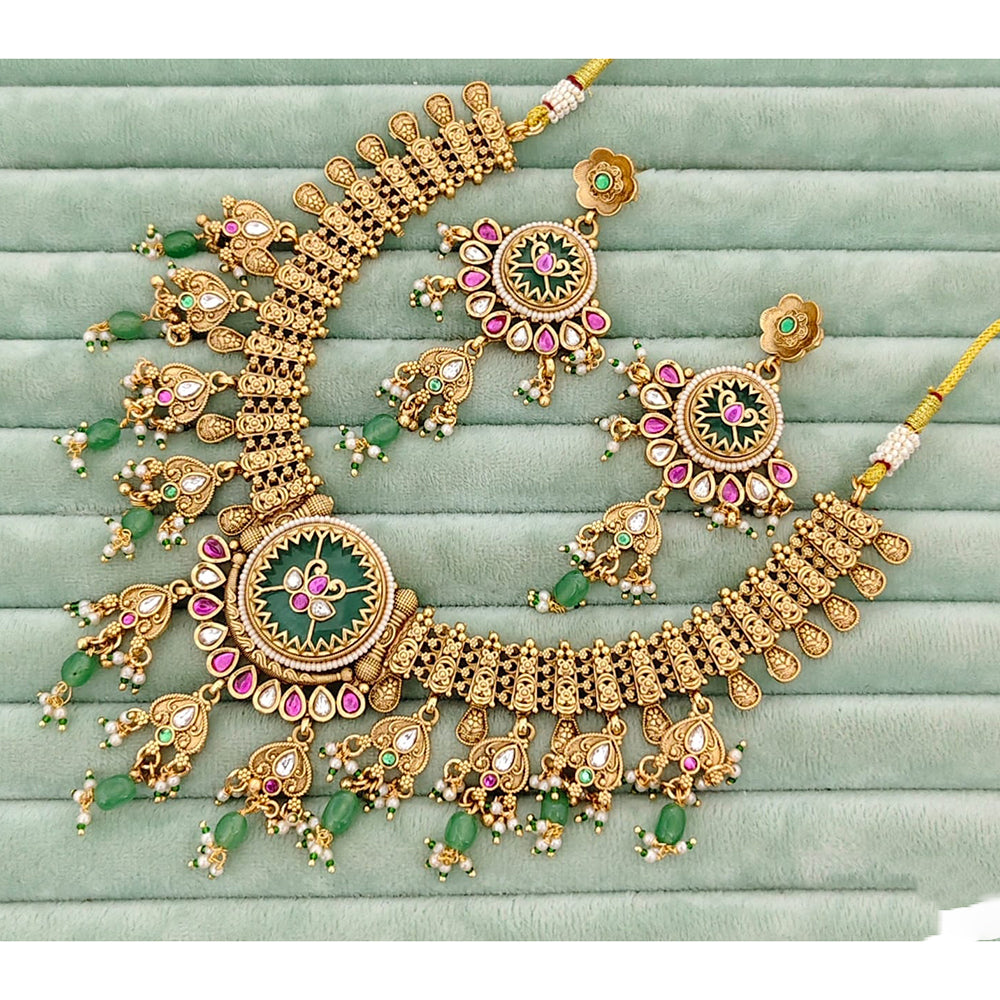 Rajwadi Collection Ethnic Pota Stone And Pearl Necklace Set