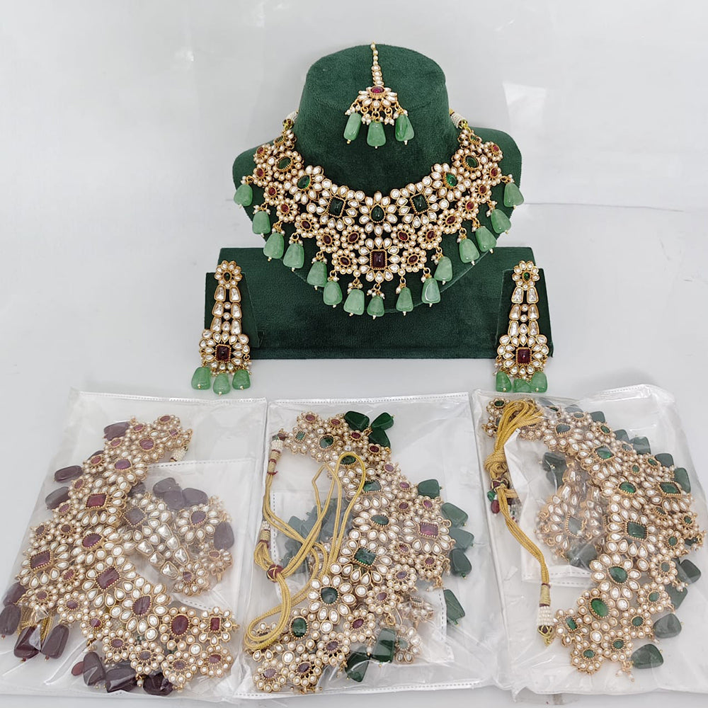 Rajwadi Collection Ethnic Pota Stone And Pearl Choker Necklace Set