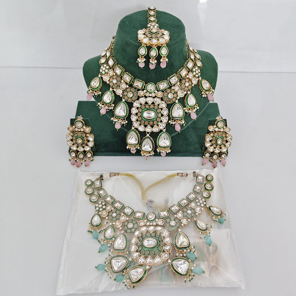 Rajwadi Collection Ethnic Pota Stone And Pearl Choker Necklace Set