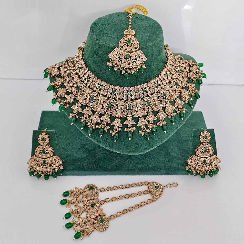Rajwadi Collection Grand Crystal Pearl And Beads Festive Choker Necklace Set