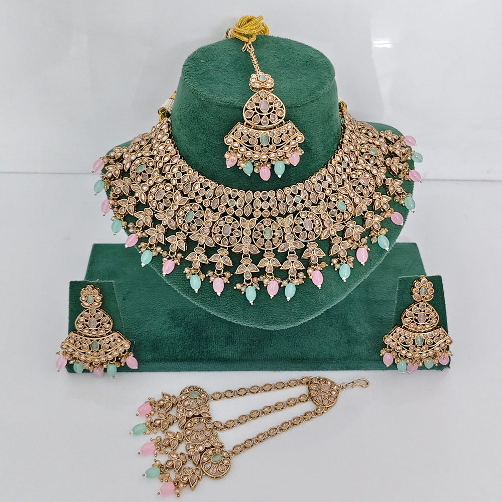 Rajwadi Collection Grand Crystal Pearl And Beads Festive Choker Necklace Set