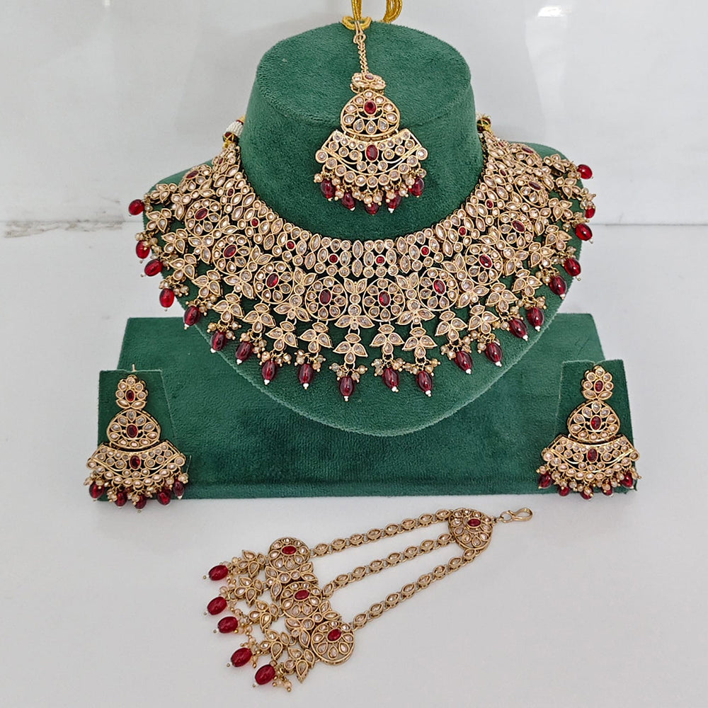 Rajwadi Collection Grand Crystal Pearl And Beads Festive Choker Necklace Set