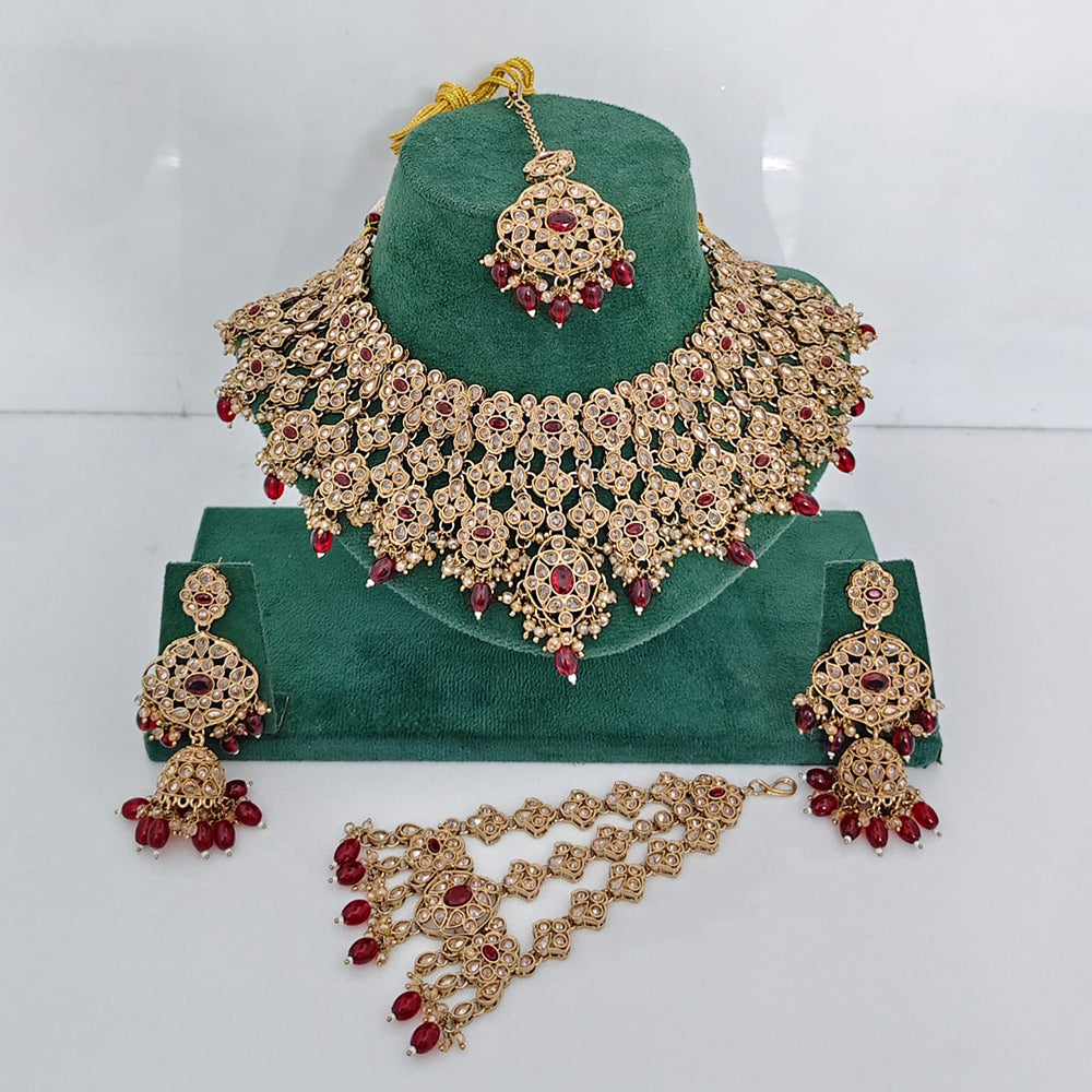 Rajwadi Collection Grand Crystal Pearl And Beads Festive Choker Necklace Set