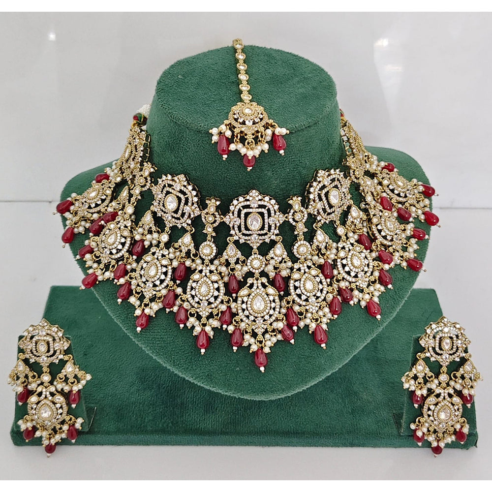 Rajwadi Collection Royal Grace Austrian Stone Pearl And Beads Choker Necklace Set