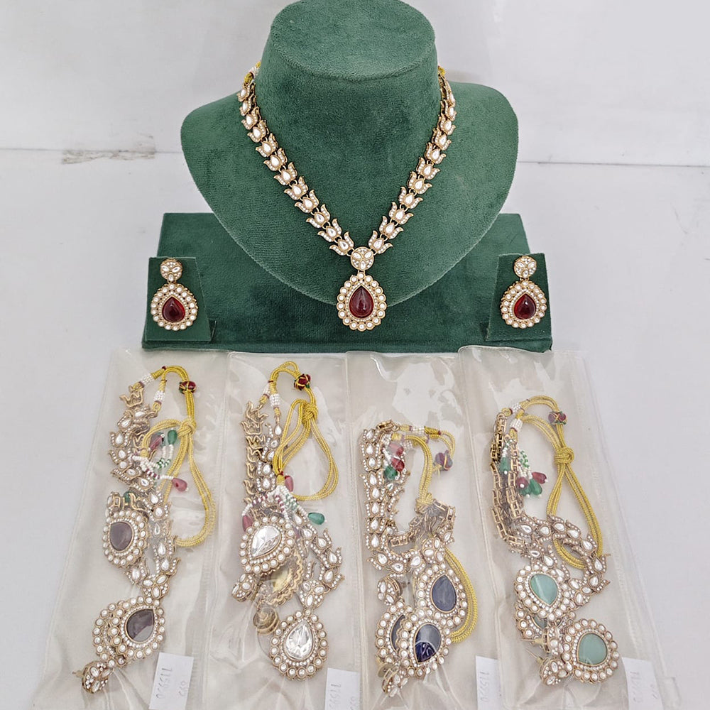 Rajwadi Collection Heritage Pota Stone And Austrian Stone Designer Necklace Set