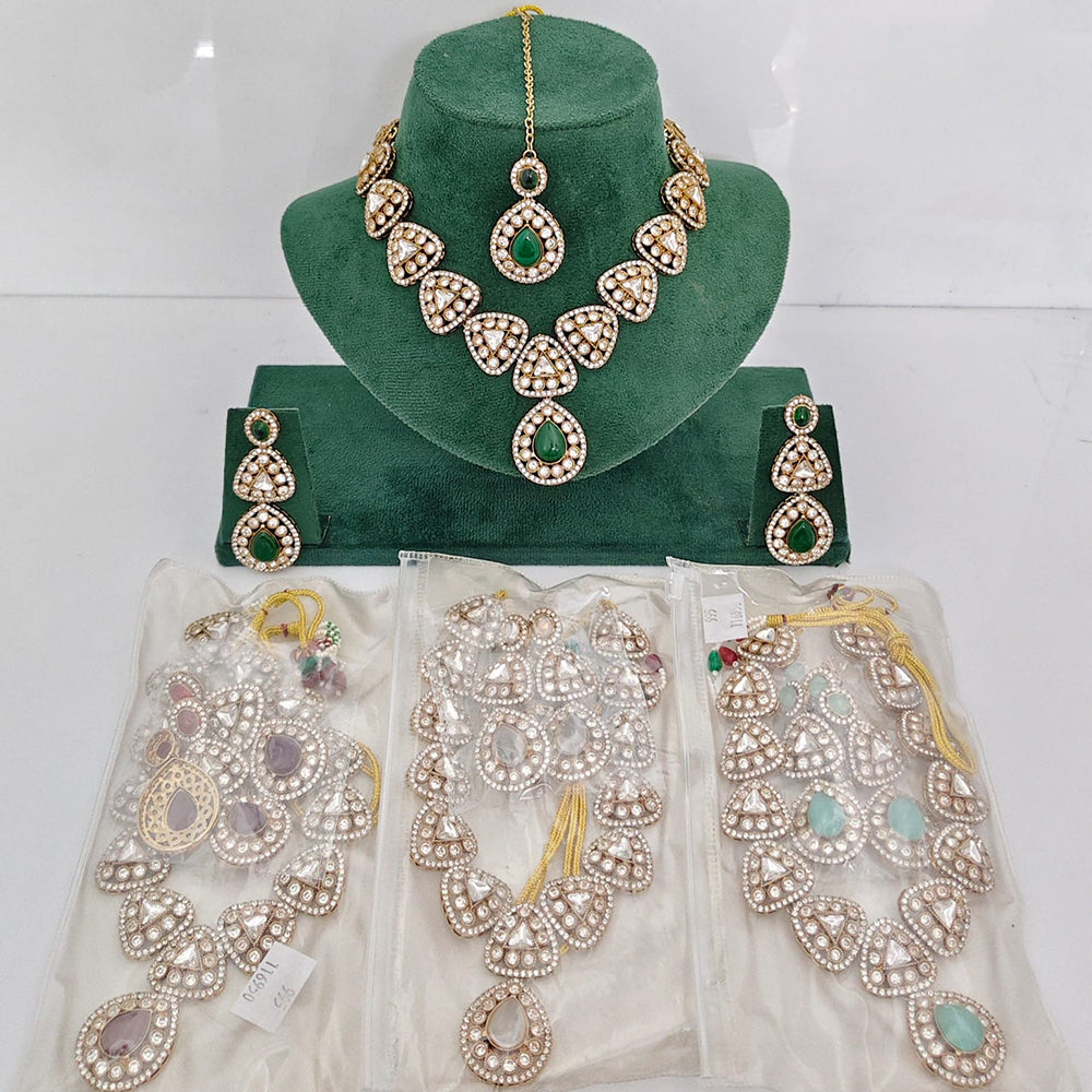 Rajwadi Collection Heritage Pota Stone And Austrian Stone Designer Necklace Set