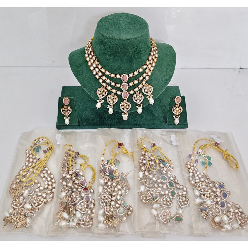 Rajwadi Collection Heritage Pota Stone And Austrian Stone Beads Designer Necklace Set