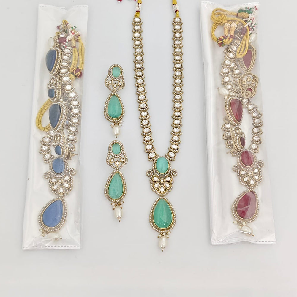 Rajwadi Collection Heritage Pota Stone And Austrian Stone Beads Designer Necklace Set