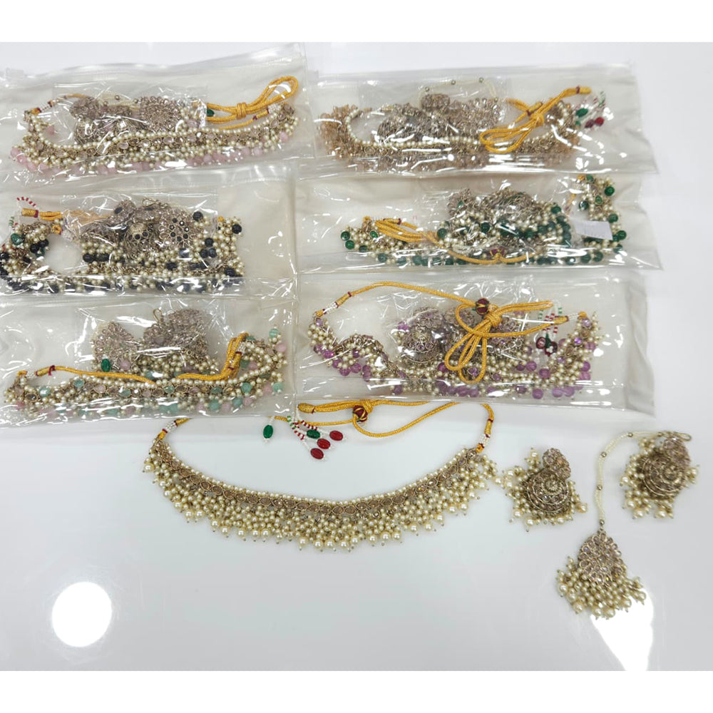 Rajwadi Collection Grand Crystal Pearl And Beads Festive Choker Necklace Set