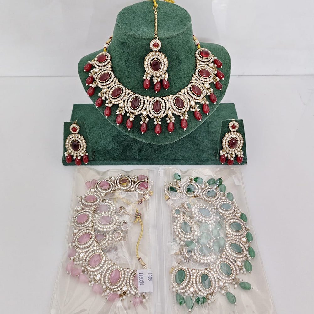 Rajwadi Collection Heritage Pota Stone And Austrian Stone Beads Designer Necklace Set