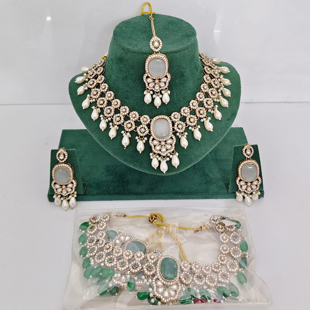 Rajwadi Collection Heritage Pota Stone And Austrian Stone Beads Designer Necklace Set