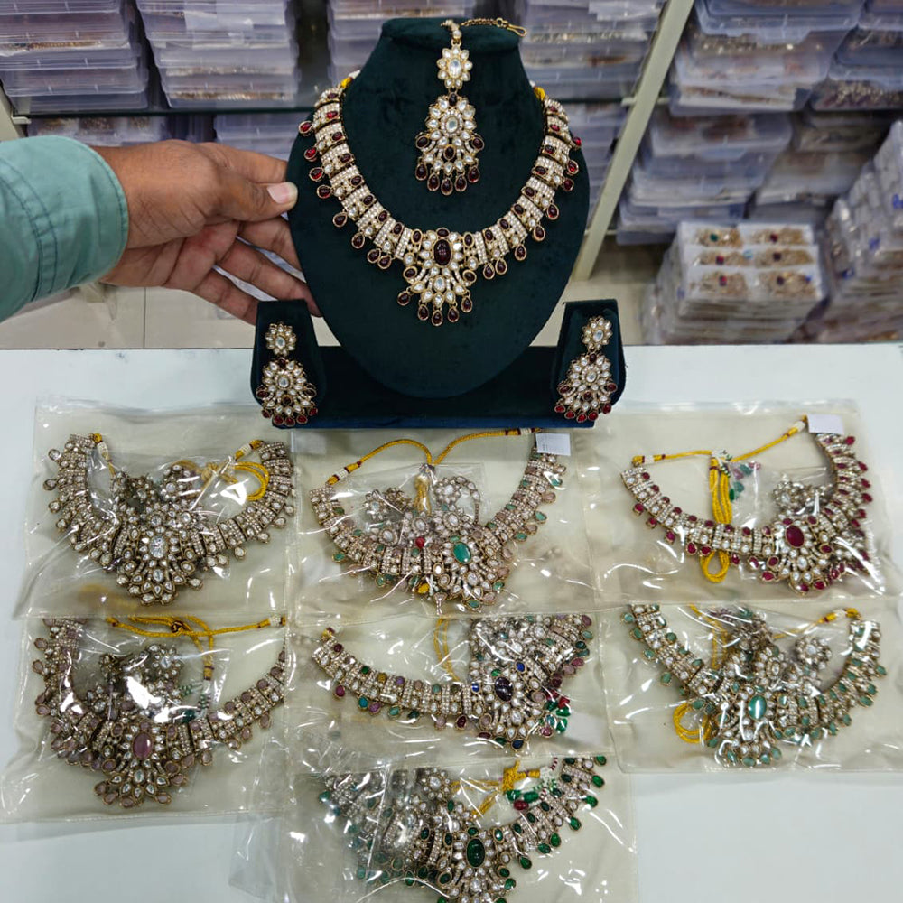 Rajwadi Collection Heritage Pota Stone And Austrian Stone Designer Necklace Set