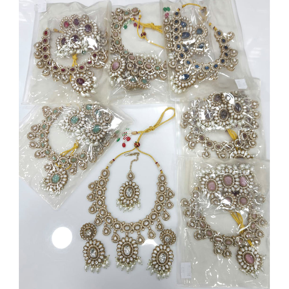 Rajwadi Collection Heritage Pota Stone And Austrian Stone Beads Designer Necklace Set