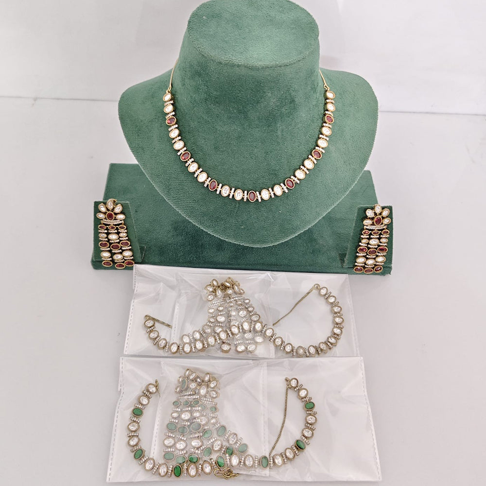 Rajwadi Collection Elegant Polki Kundan Stone Statement Necklace Set