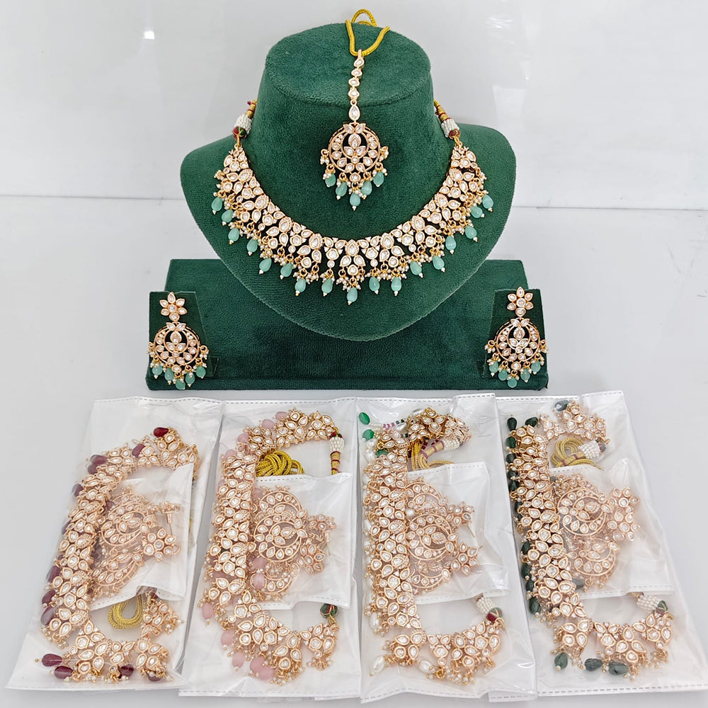 Rajwadi Collection Elegant Polki Kundan And Pearl Statement Necklace Set
