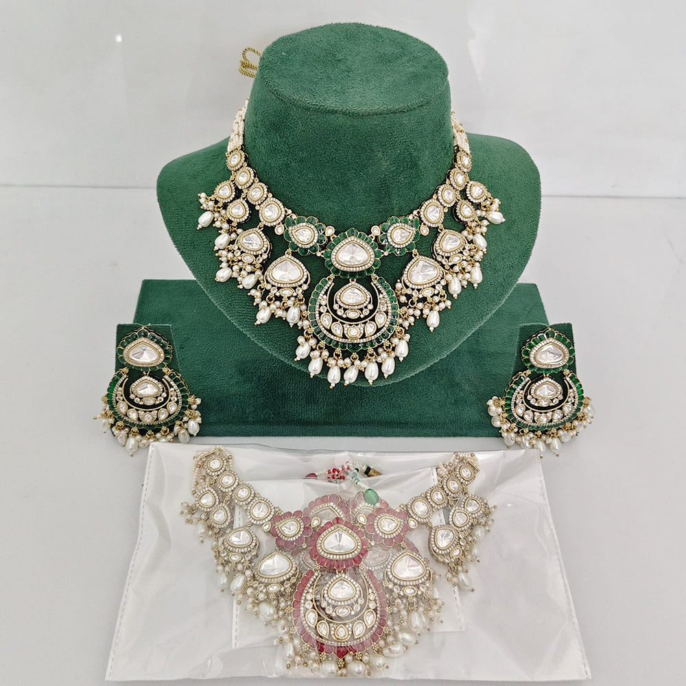 Rajwadi Collection Elegant Polki Kundan Stone And Beads Statement Necklace Set