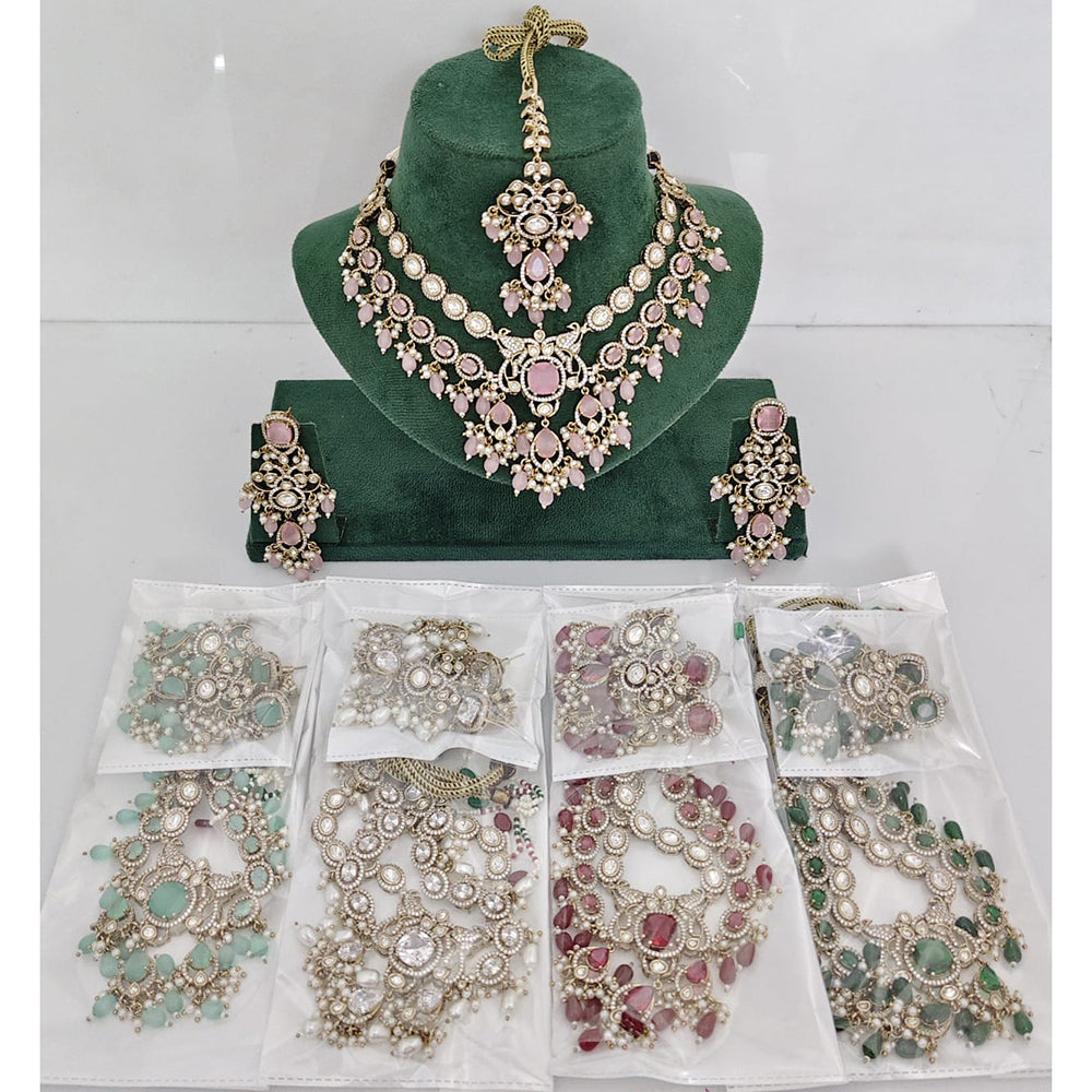 Rajwadi Collection Grand American Diamond And Beads Royal Necklace Set