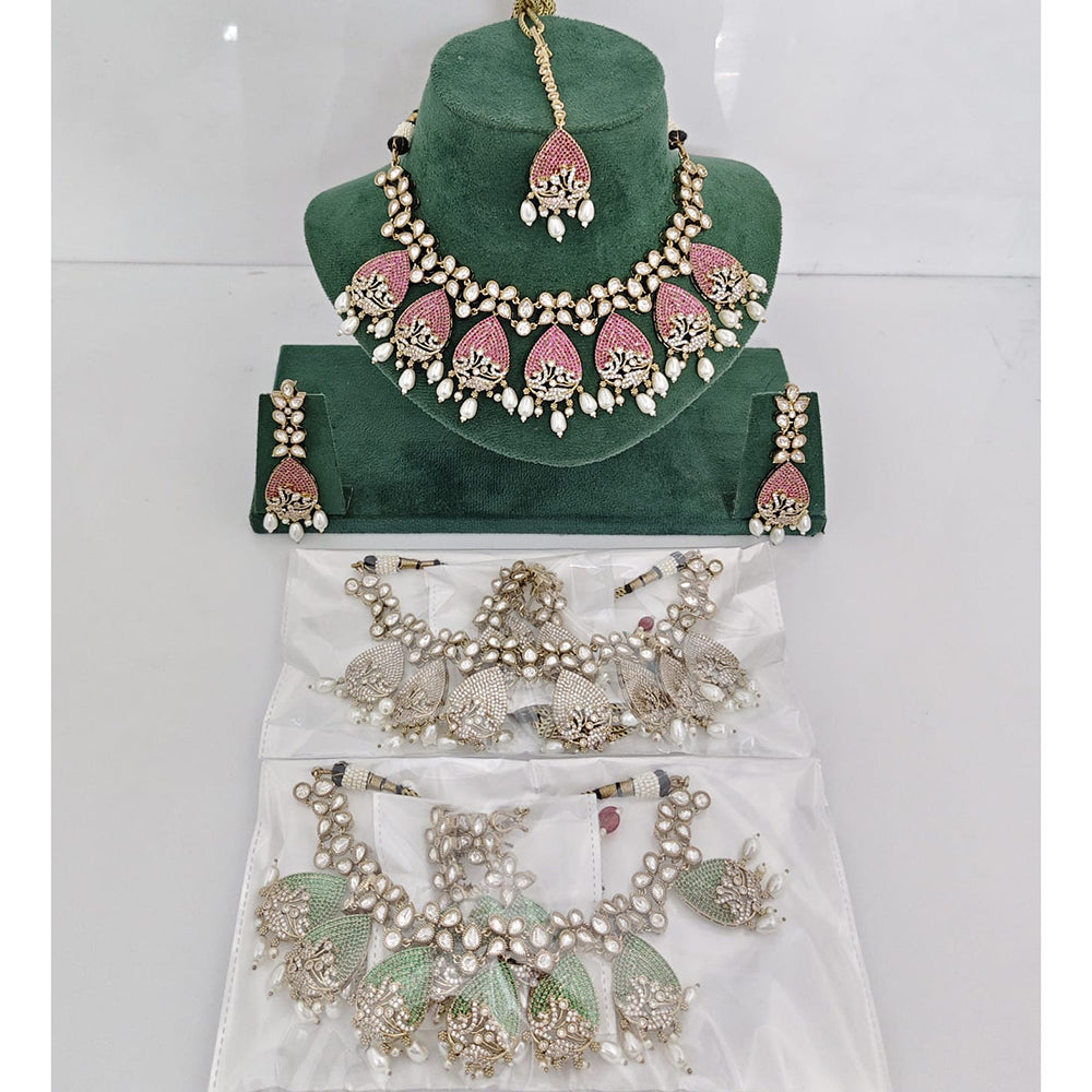 Rajwadi Collection Elegant Polki Kundan Stone And Beads Statement Necklace Set