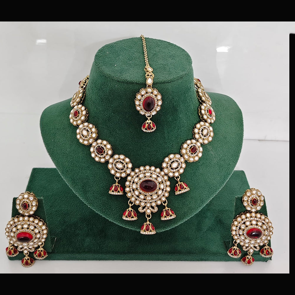 Rajwadi Collection Heritage Pota Stone And Austrian Stone Necklace Set