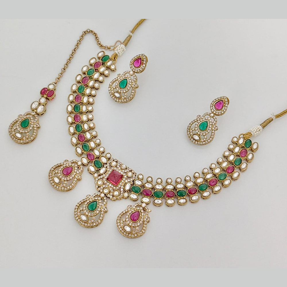 Rajwadi Collection Heritage Pota Stone And Austrian Stone Necklace Set