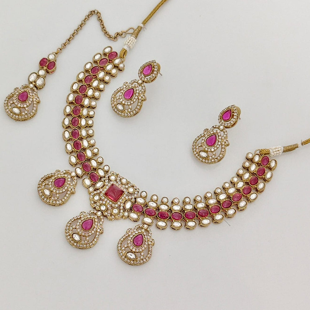 Rajwadi Collection Heritage Pota Stone And Austrian Stone Necklace Set