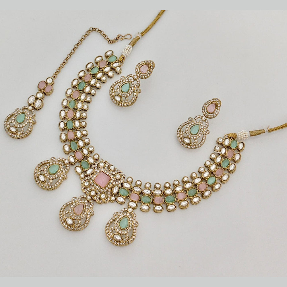 Rajwadi Collection Heritage Pota Stone And Austrian Stone Necklace Set