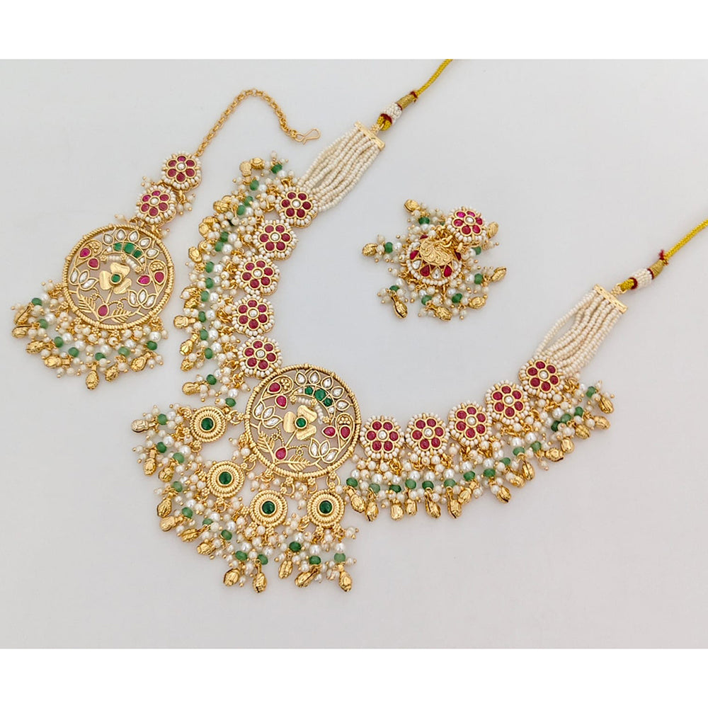 Rajwadi Collection Heritage Pota Stone And Pearl Necklace Set