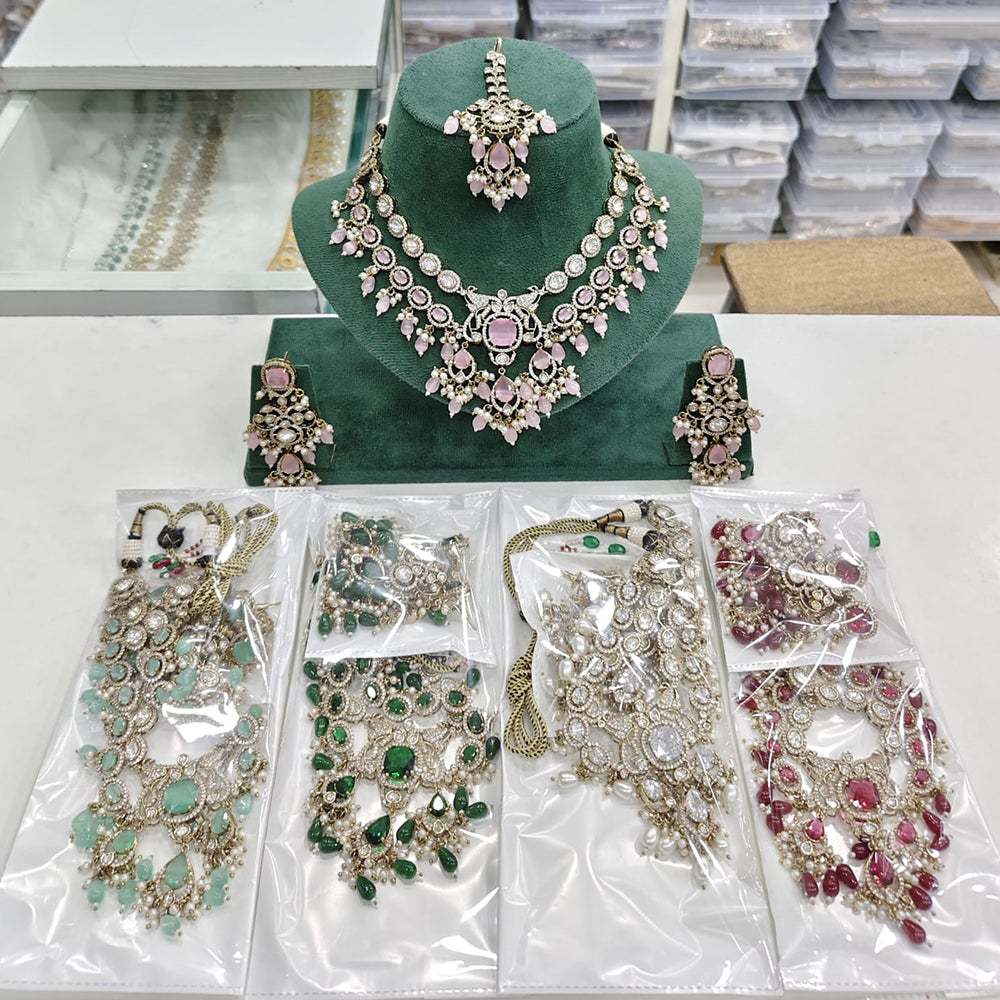 Rajwadi Collection Designer American Daimond And Beads Necklace Set