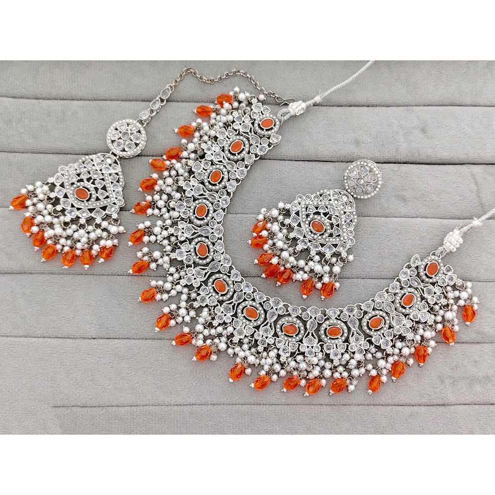 Rajwadi Collection Traditional Crystal Stone And Pearl Necklace Set