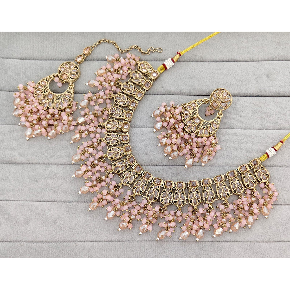 Rajwadi Collection Traditional Crystal Stone And Pearl Necklace Set