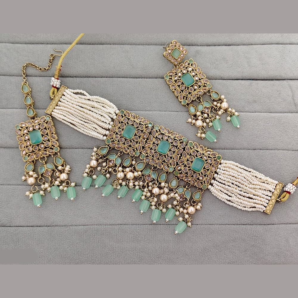 Rajwadi Collection Heritage Polki Kundan Stone And Pearl Choker Necklace Set