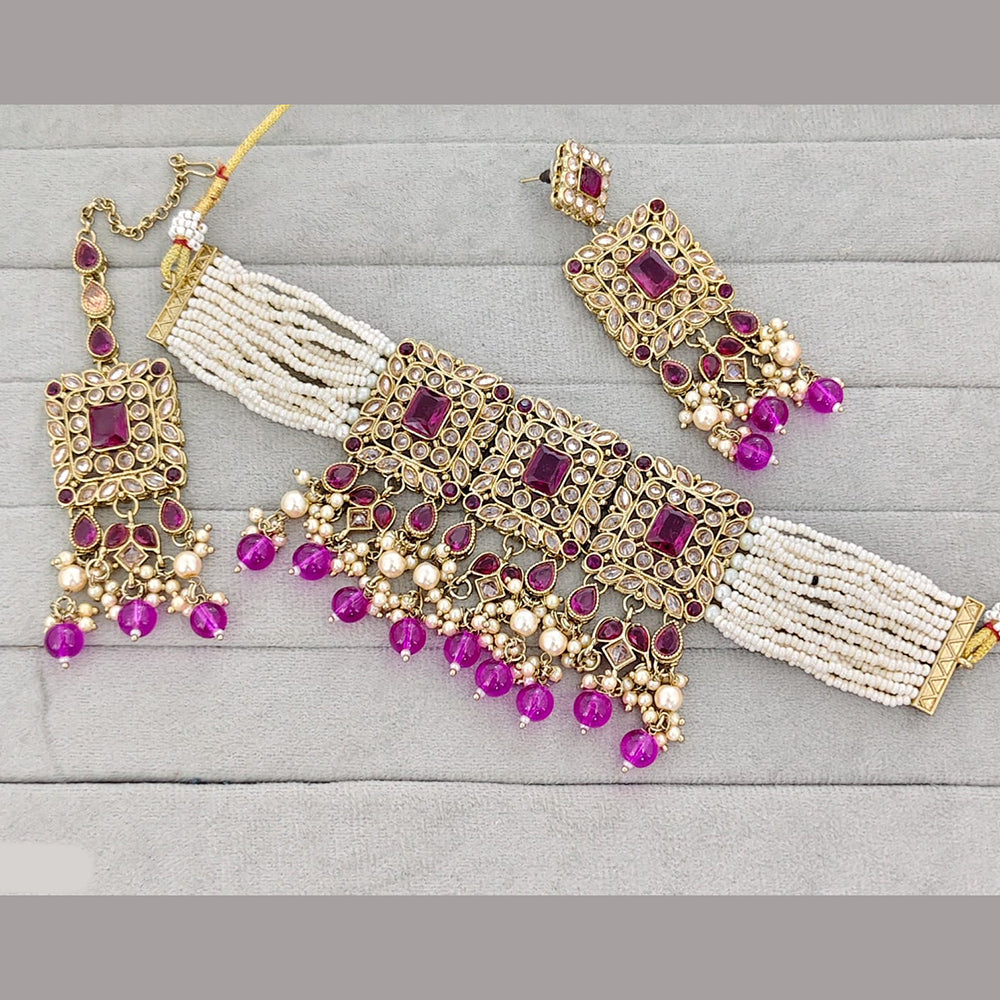 Rajwadi Collection Heritage Polki Kundan Stone And Pearl Choker Necklace Set