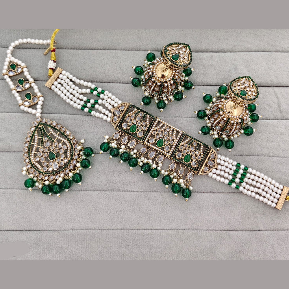 Rajwadi Collection Premium Polki Kundan Stone And Pearl Choker Necklace Set