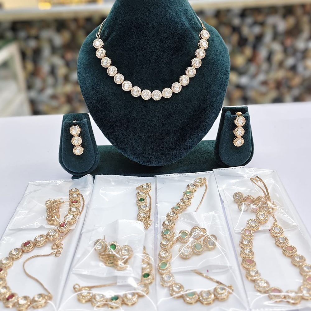 Rajwadi Collection Elegant Polki Kundan Stone Necklace Set
