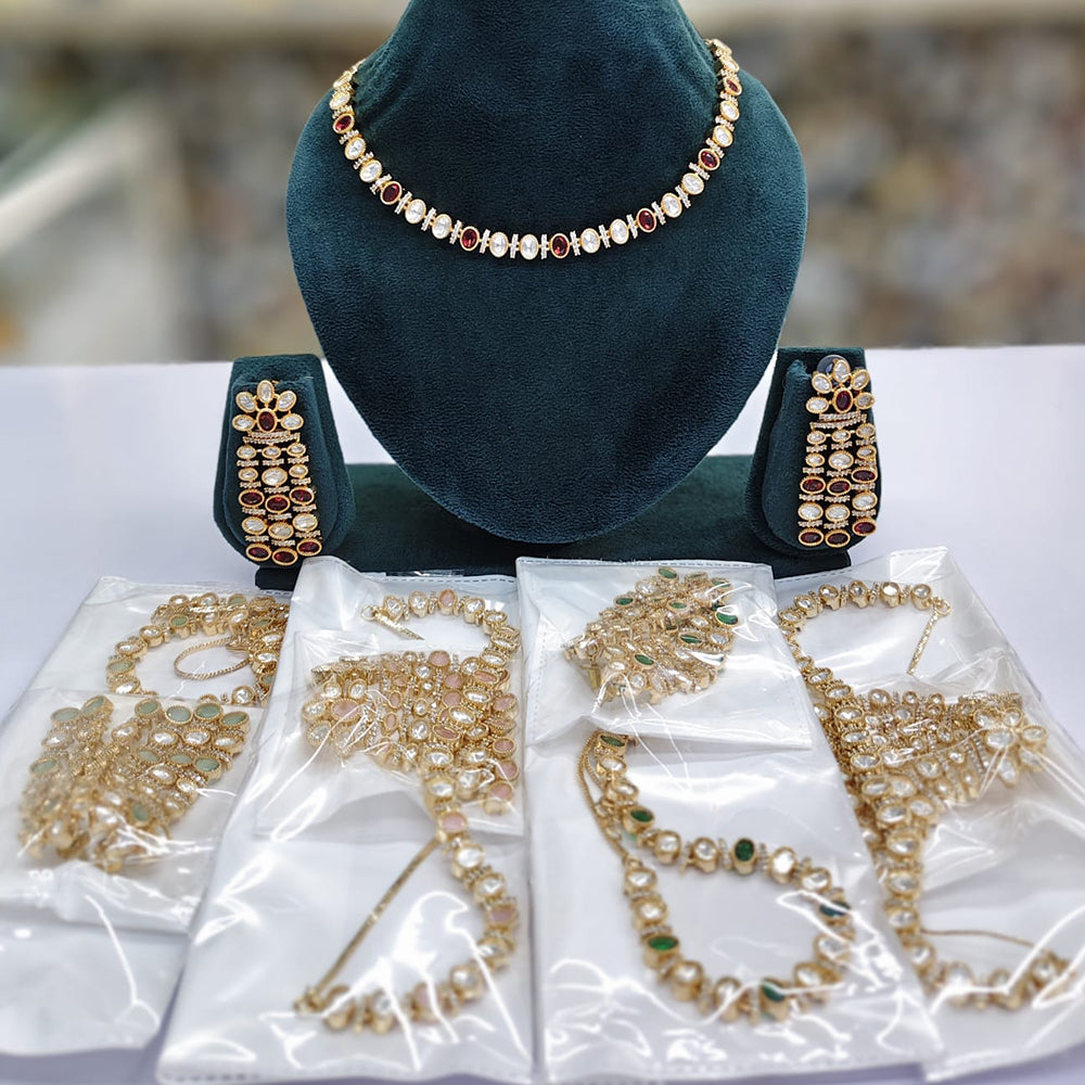 Rajwadi Collection Ethnic Polki Kundan Stone Necklace Set