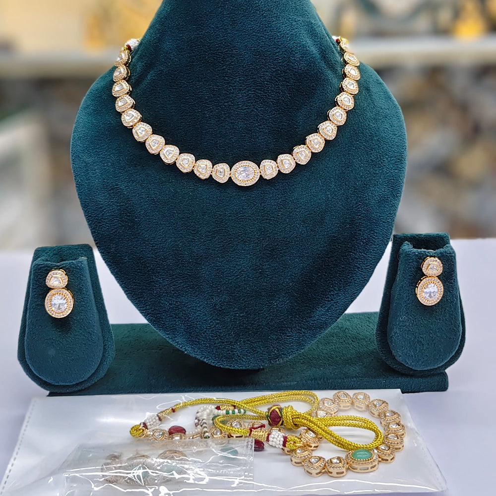 Rajwadi Collection Elegant Polki Kundan Stone Necklace Set