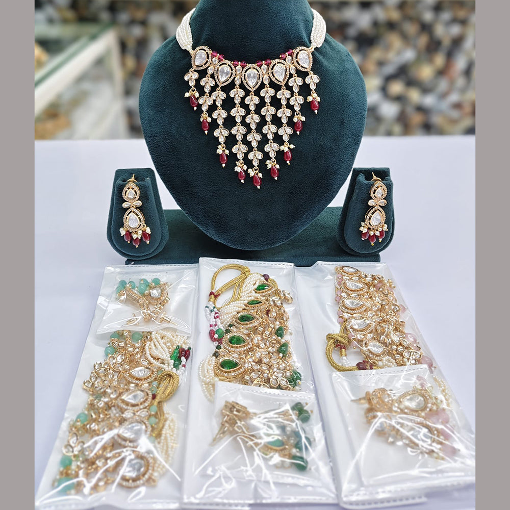 Rajwadi Collection Traditiona Polki Kundan Stone And Pearl Choker Necklace Set